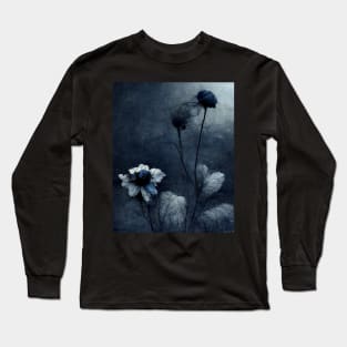 Lonely Withered Flowers in Shades of Dark Blue and Grey Long Sleeve T-Shirt